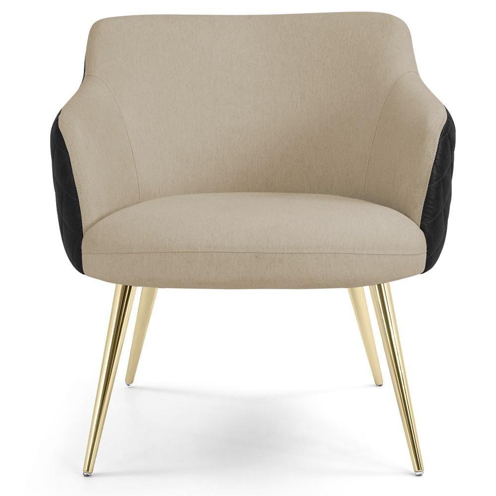 Kit 02 Poltronas D'Ouro Linho Bege C-129 Corano Preto - 6