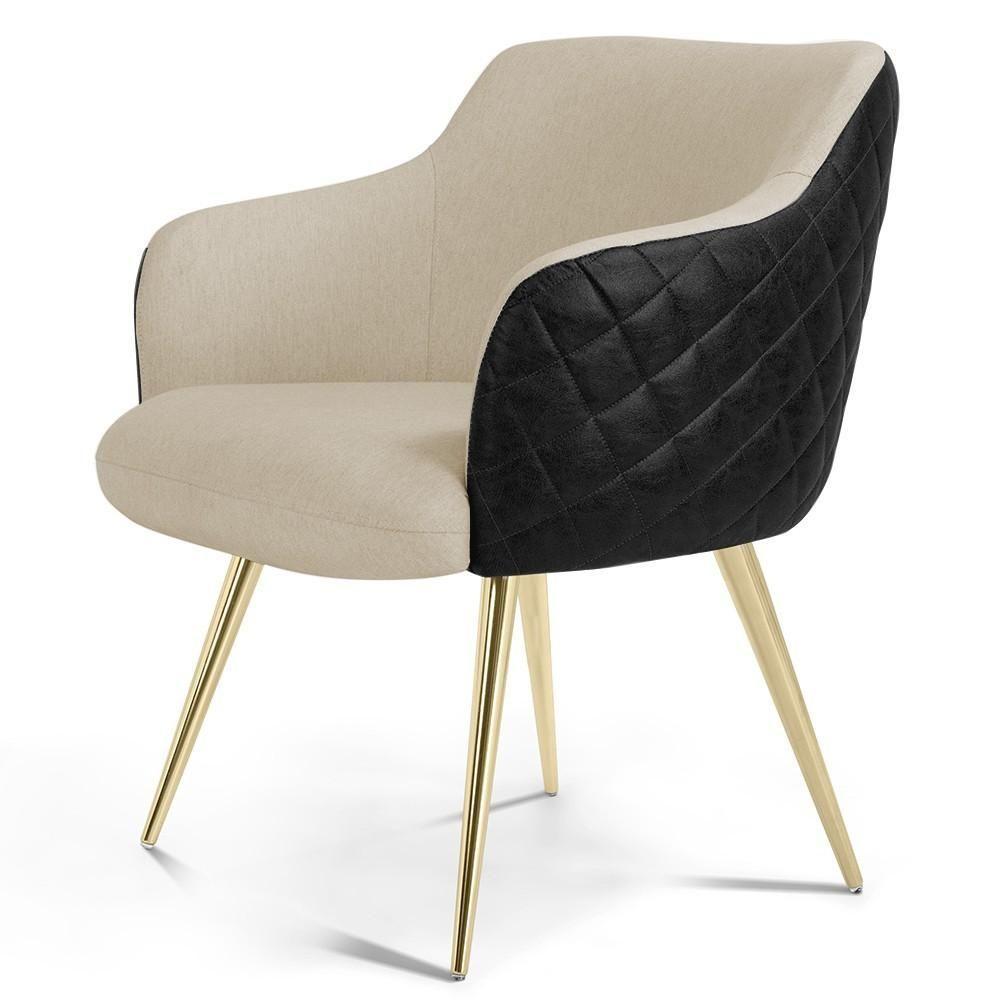 Poltrona Pés Palito D'ouro Jade Bege C-129 Tressê Corano Preto - 1