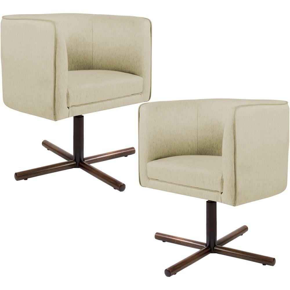 Kit 02 Poltronas Giratória Base X Linho Bege C-129 - 1