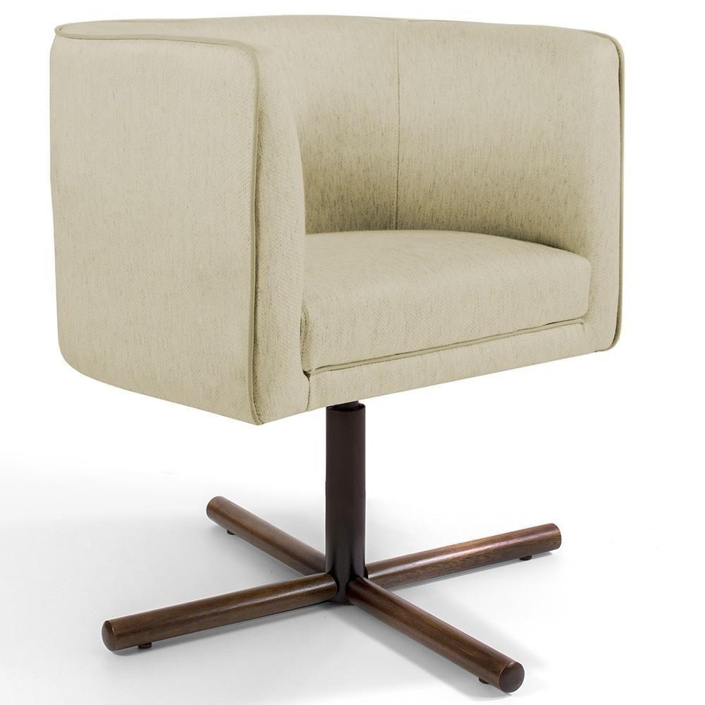 Kit 02 Poltronas Giratória Base X Linho Bege C-129 - 5