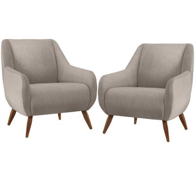 Kit 2 Poltronas Decorativa Fixa Paloma D02 Linho Bege Lyam Decor