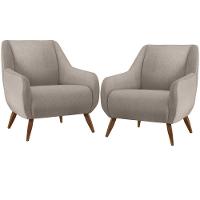 Kit 02 Poltronas Pés De Madeira Paloma D02 Linho Bege C-107 - 1