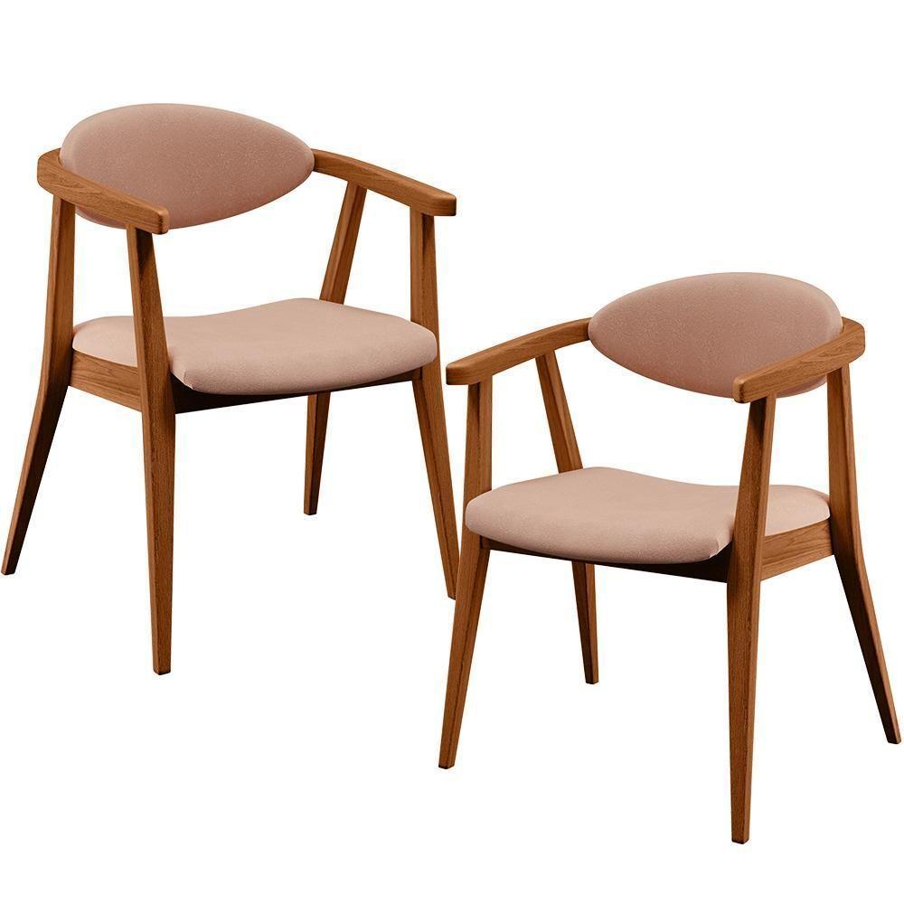 Kit 02 Poltronas Para Sala De Estar Cecília B04 Linho Rosê - 1