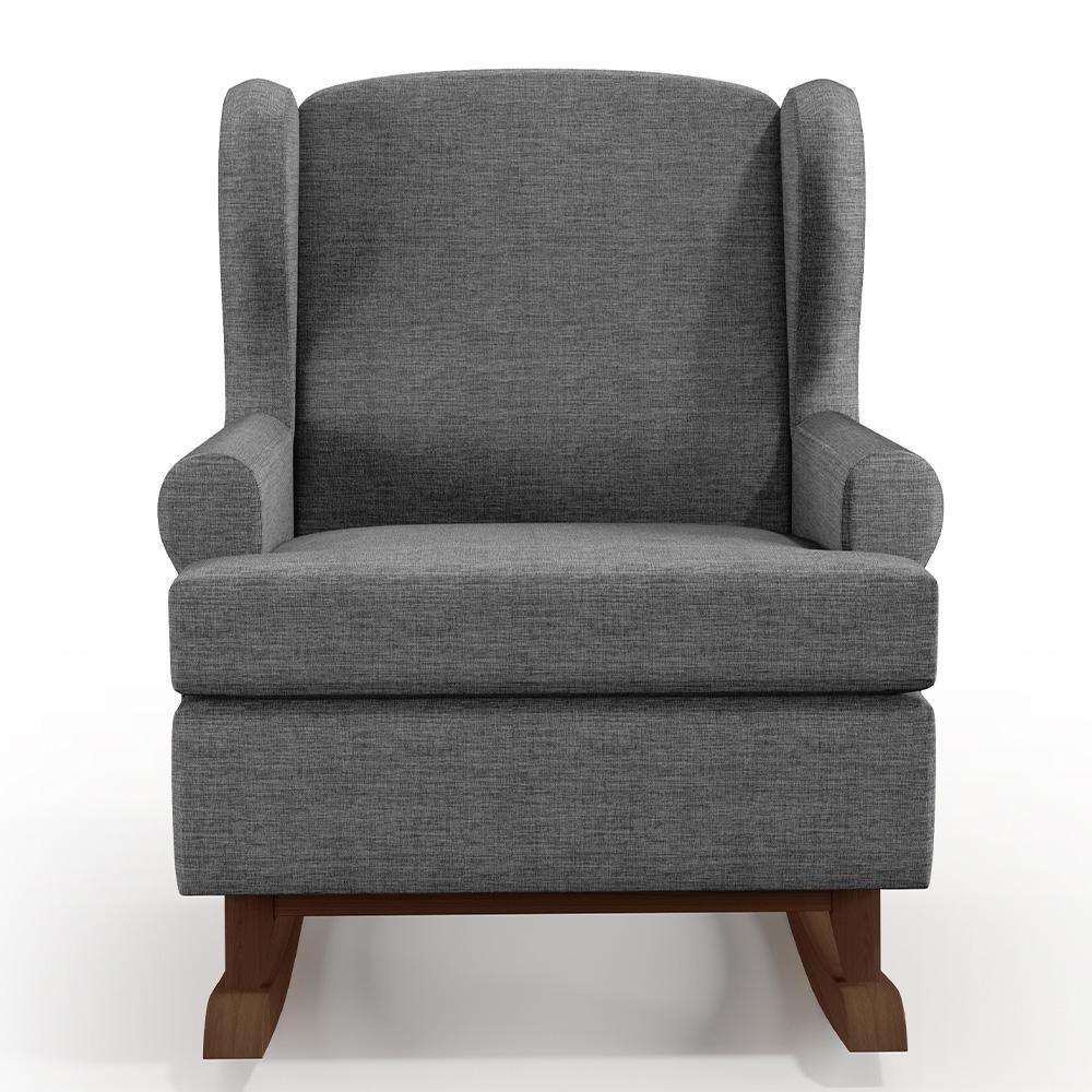 Kit 02 Poltronas Malu Base De Madeira P02 Linho Cinza Escuro - 4