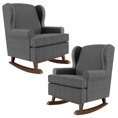Kit 2 Poltronas De Amamentação Malu Com Balanço Linho Cinza Lyam Decor