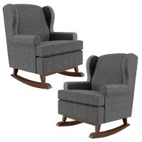 Kit 02 Poltronas Malu Base De Madeira P02 Linho Cinza Escuro - 1