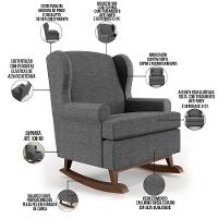 Kit 02 Poltronas Malu Base De Madeira P02 Linho Cinza Escuro - 6