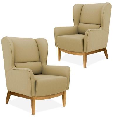 Kit 2 Poltronas Decorativas Milena D02 Veludo Liso Bege Lyam Decor