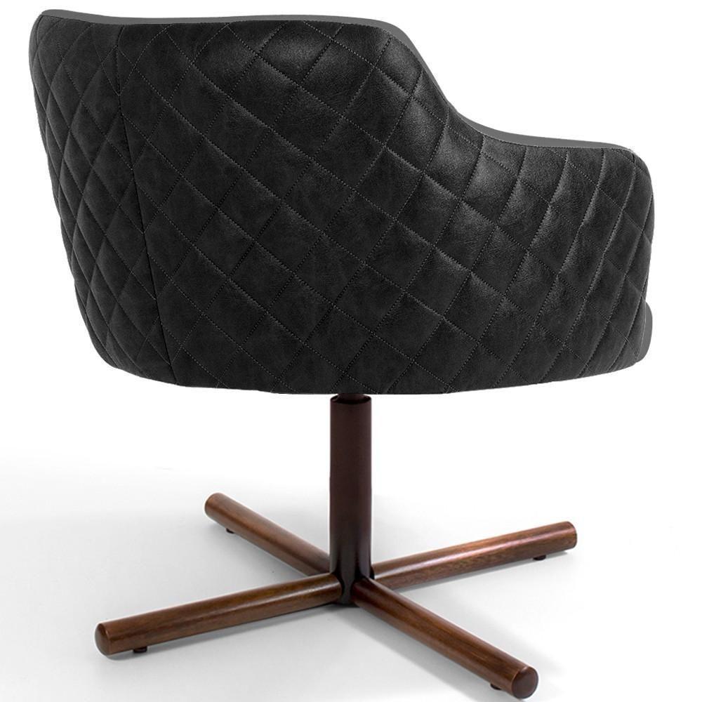 Kit 02 Poltronas Giratória Base X Linho Cinza Corano Preto - 4