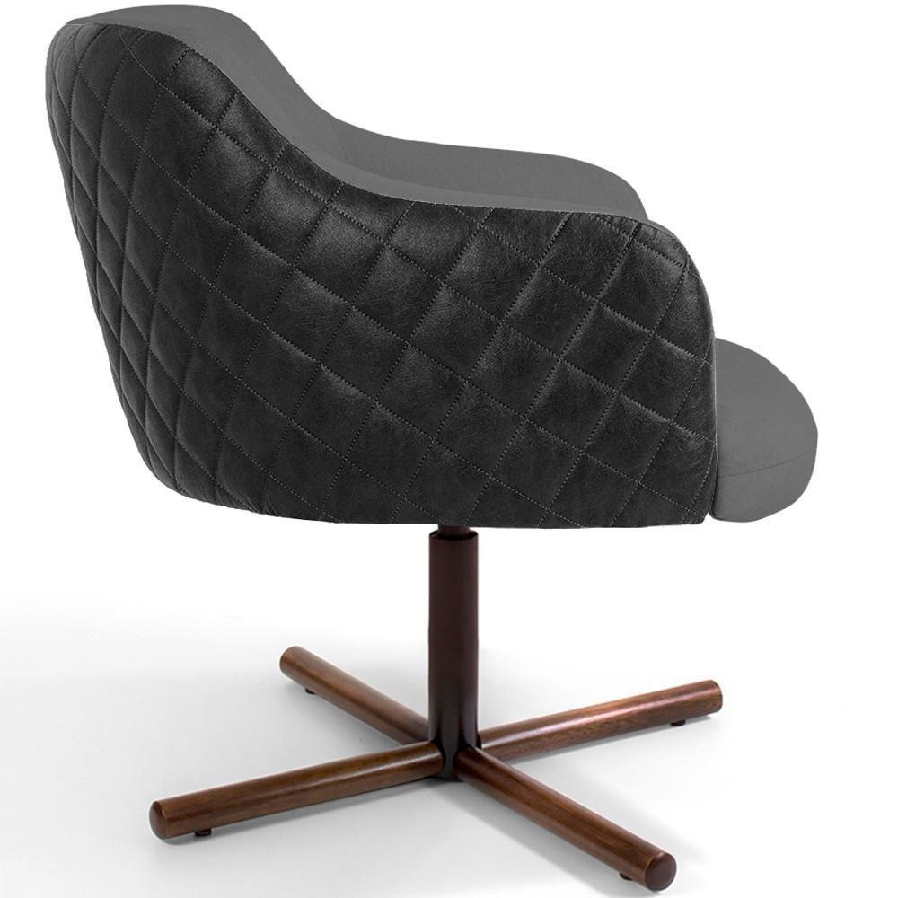 Kit 02 Poltronas Giratória Base X Linho Cinza Corano Preto - 5