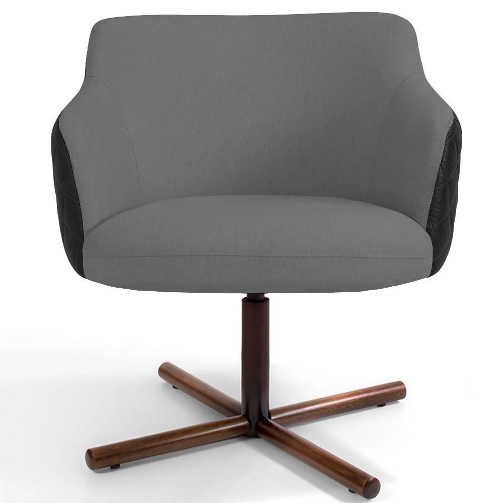 Kit 02 Poltronas Giratória Base X Linho Cinza Corano Preto - 6