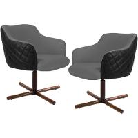 Kit 02 Poltronas Giratória Base X Linho Cinza Corano Preto - 1