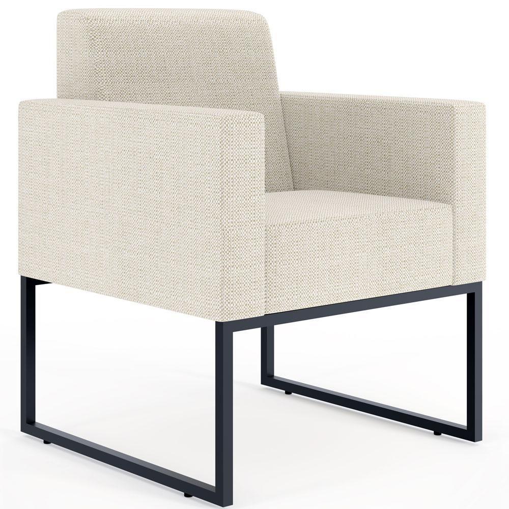 Kit 02 Poltronas Base Fixa Metal Linho Champagne - 9