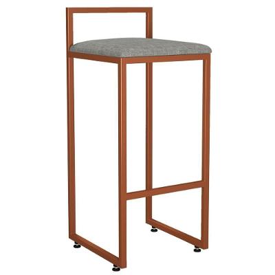 Banqueta Alta Hanna L02 Assento em Linho Estrutura em Ferro Bronze Cinza Escuro para Cozinha