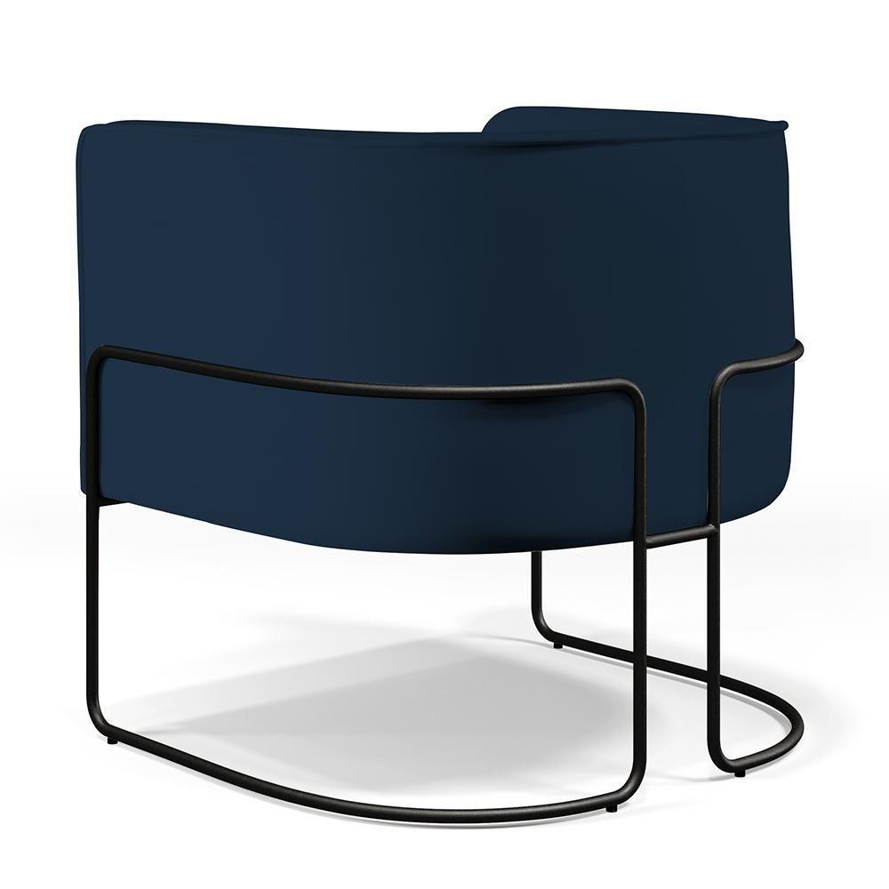 Poltrona Fixa Base De Aço Preto Veludo Azul Oxford C-304 - 2