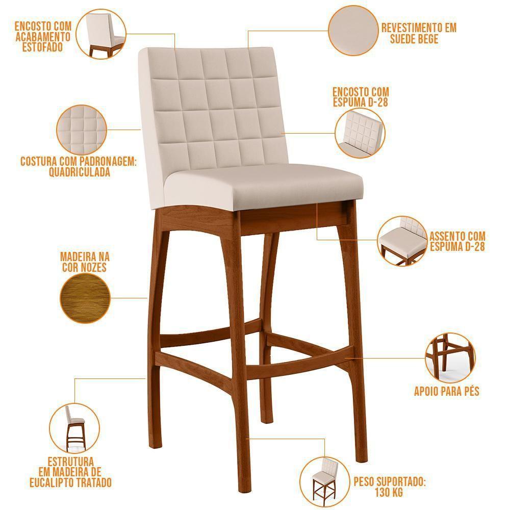 Kit 02 Banquetas Altas Cozinha Mila B04 Suede Bege - 7