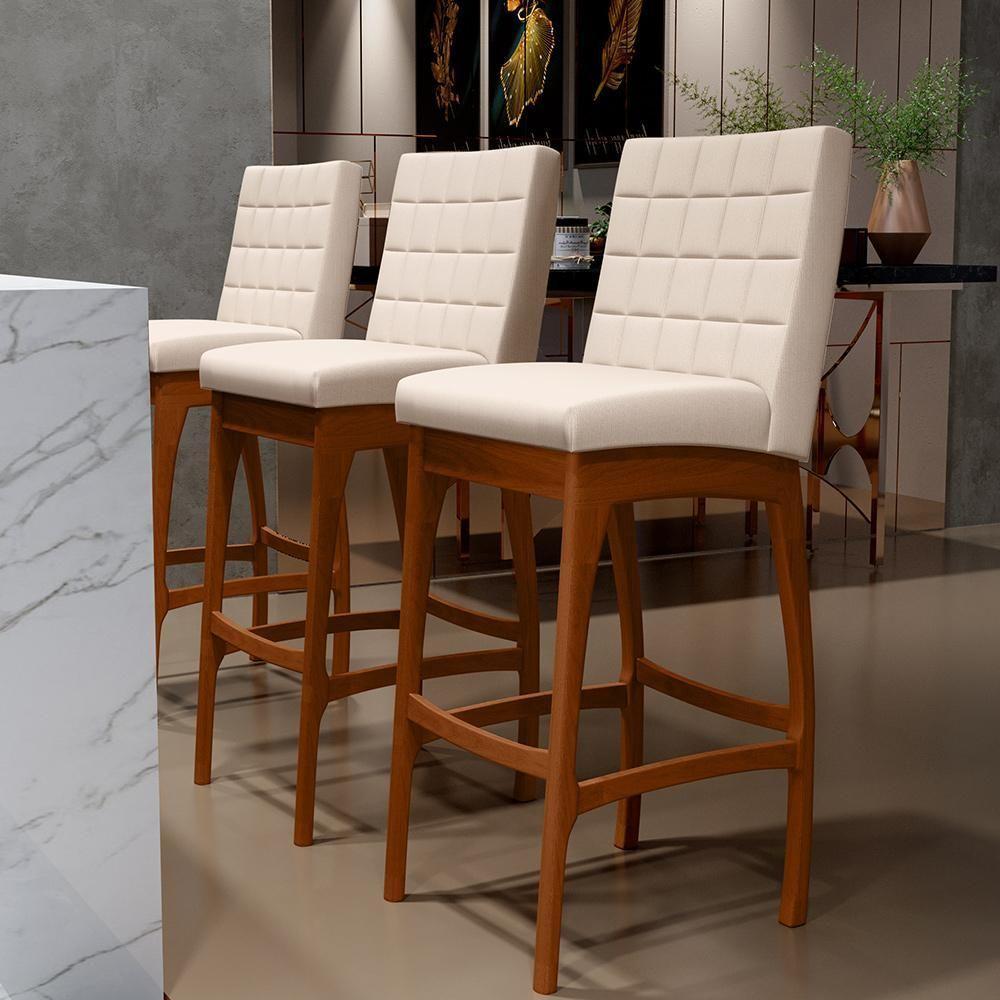 Kit 02 Banquetas Altas Cozinha Mila B04 Suede Bege - 9