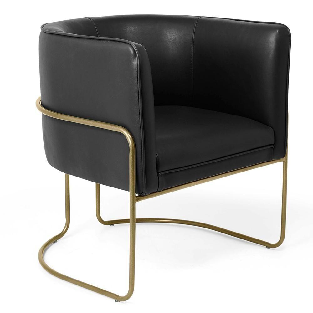 Poltrona Fixa Base De Aço Bronze Corano Preto Fosco B-97 - 1