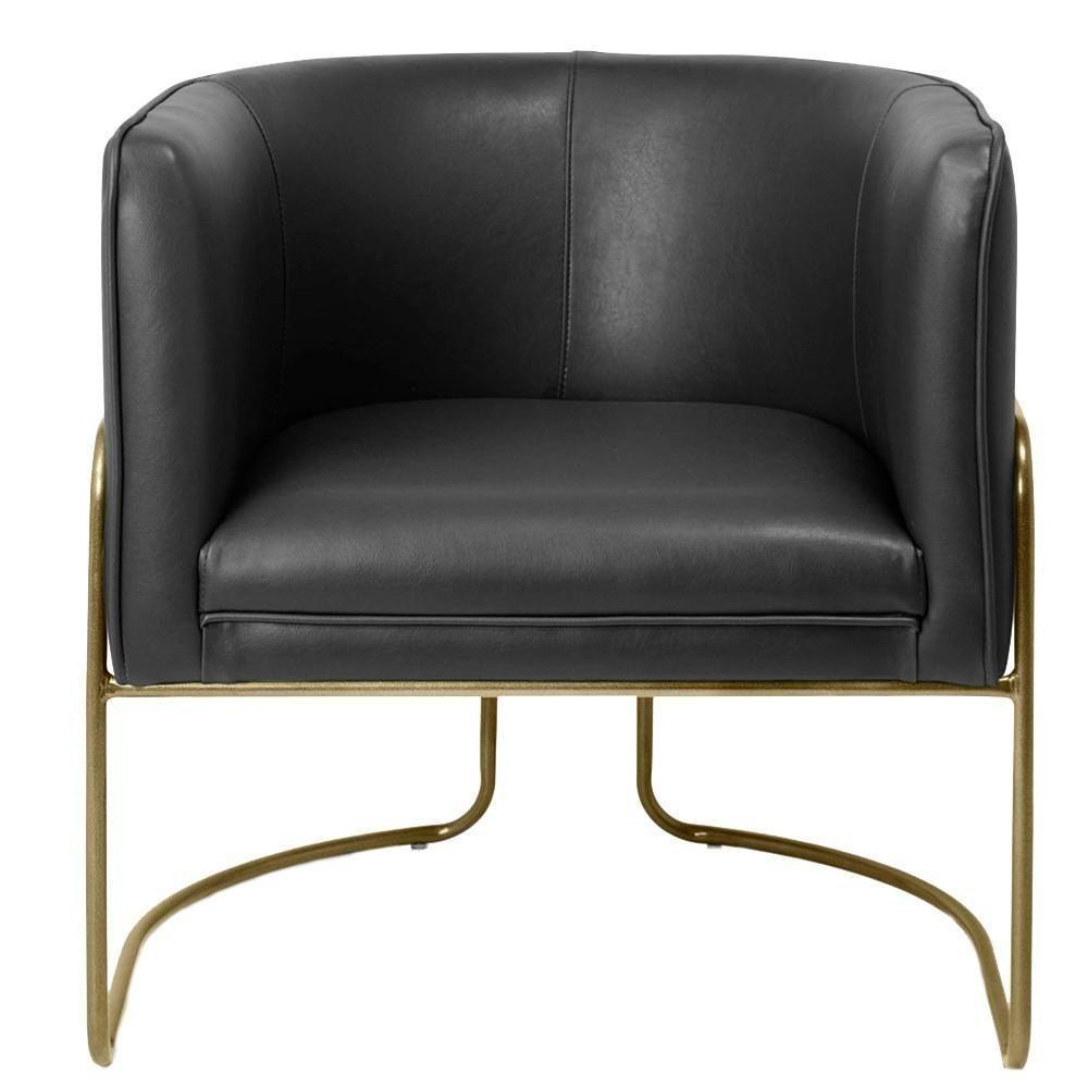 Poltrona Fixa Base De Aço Bronze Corano Preto Fosco B-97 - 7