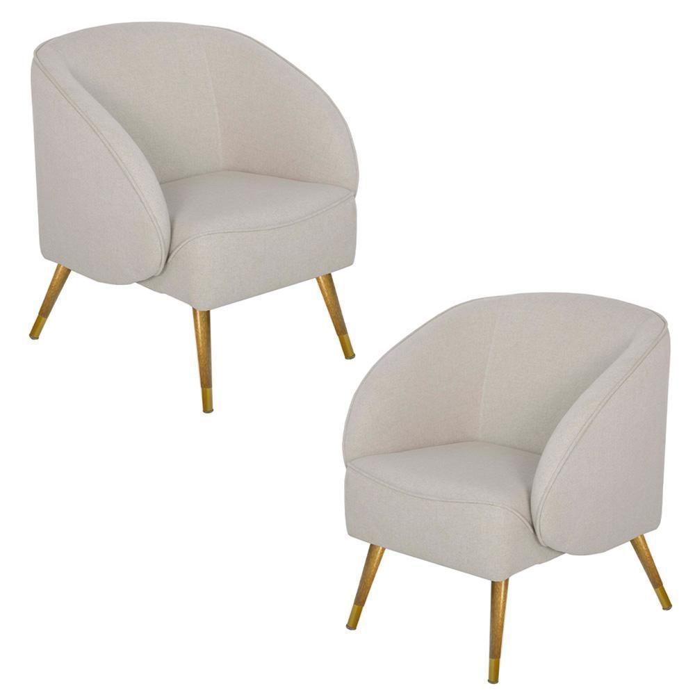 Kit 02 Poltronas Duo New Bronze Agnes D02 Linho Bege B-415 - 1