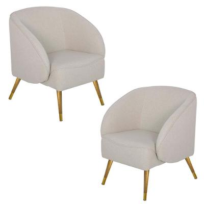 Kit 02 Poltronas Decorativas Agnes D02 Duo New Bronze Linho Bege Lyam Decor