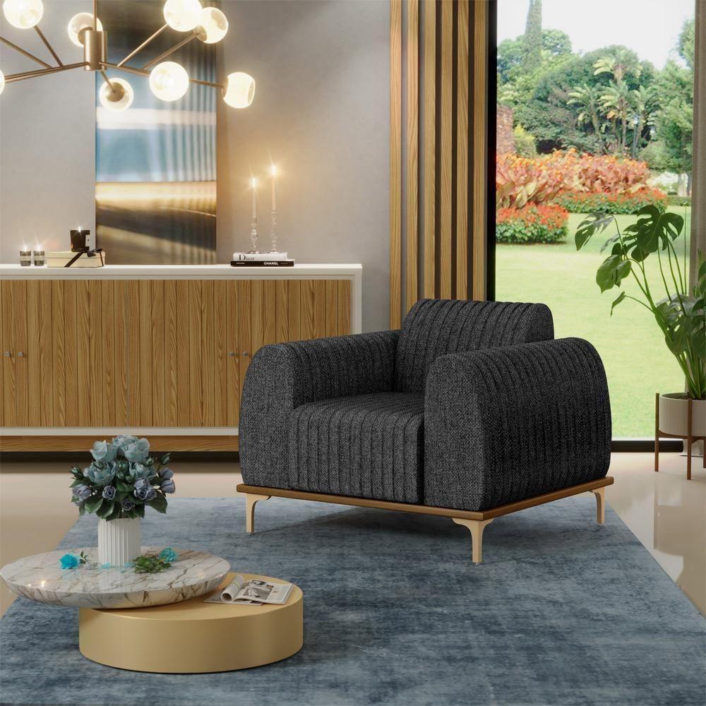 Kit 02 Poltronas E Pés D'Ouro Molino D02 Linho Chumbo D-465 - 10