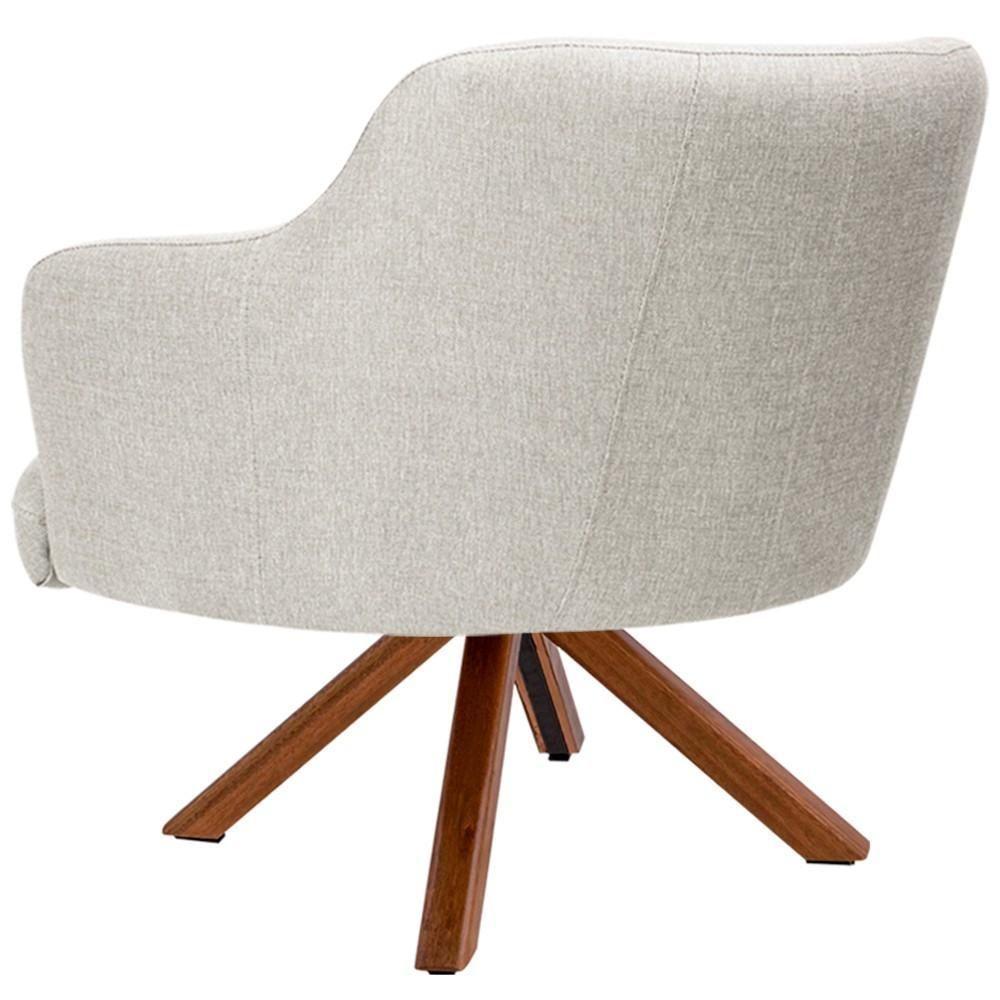 Kit 02 Poltronas Base Giratória De Madeira Linho Bege C-107 - 2