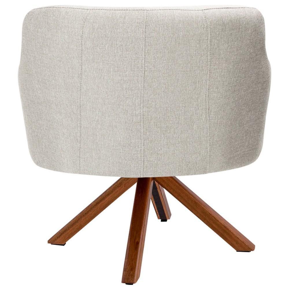 Kit 02 Poltronas Base Giratória De Madeira Linho Bege C-107 - 3