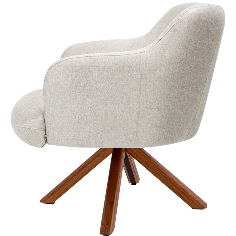 Kit 02 Poltronas Base Giratória De Madeira Linho Bege C-107 - 4