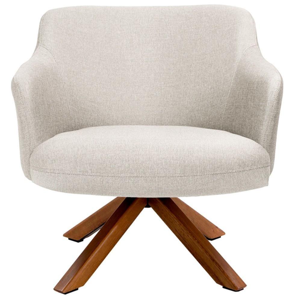 Kit 02 Poltronas Base Giratória De Madeira Linho Bege C-107 - 5