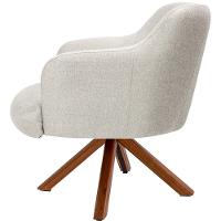 Kit 02 Poltronas Base Giratória De Madeira Linho Bege C-107