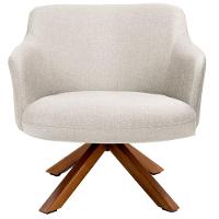 Kit 02 Poltronas Base Giratória De Madeira Linho Bege C-107 - 5