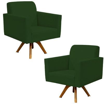 Kit 2 Poltronas Decorativas Helô L02 Giratória Suede Verde Lyam Decor