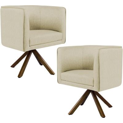 Kit 2 Poltronas Giratórias Betina D02 Madeira Linho Bege Lyam Decor