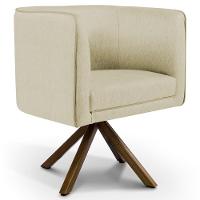 Kit 02 Poltronas Base Giratória De Madeira Linho Bege C-129 - 5