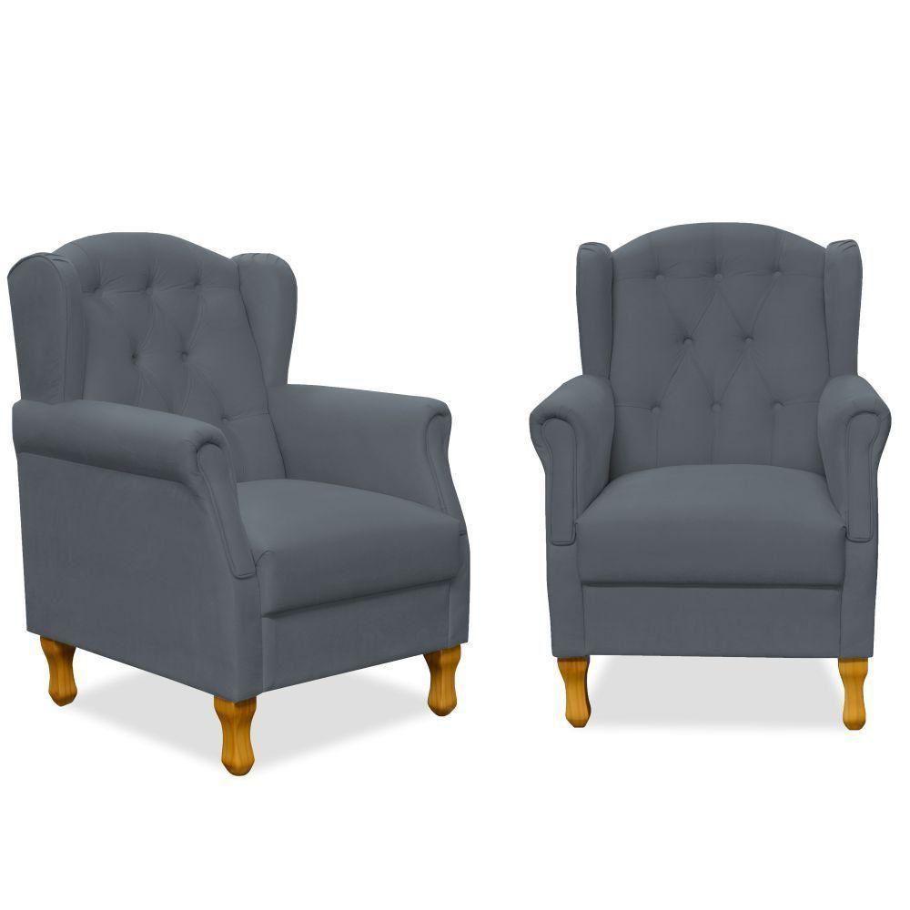 Kit 02 Poltronas Para Sala De Estar Yara P02 Suede Cinza - 1