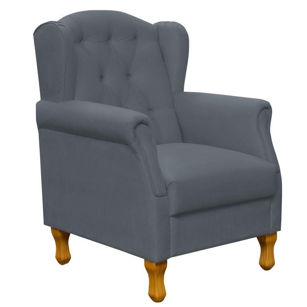 Kit 02 Poltronas Para Sala De Estar Yara P02 Suede Cinza - 6