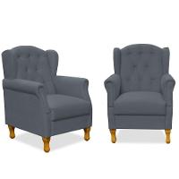 Kit 02 Poltronas Para Sala De Estar Yara P02 Suede Cinza - 1