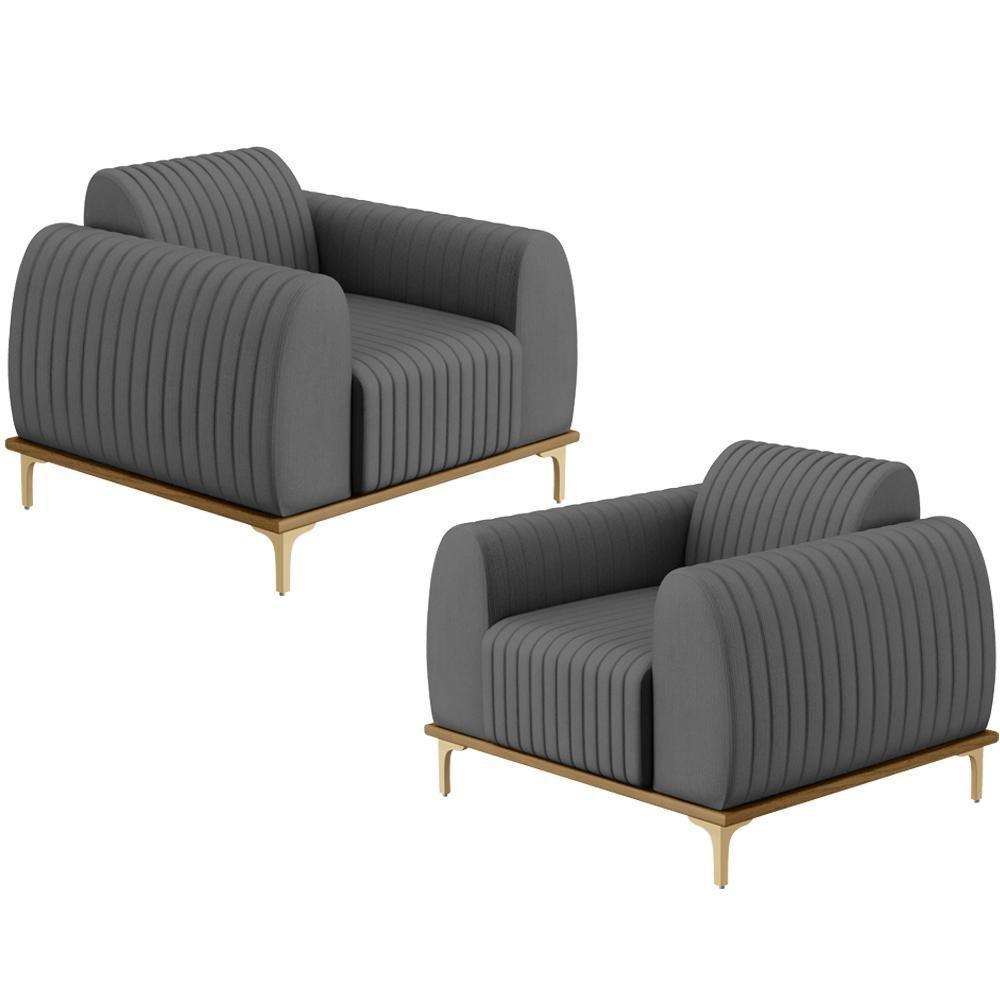 Kit 02 Poltronas E Pés D'Ouro Molino D02 Veludo Cinza C-317 - 1