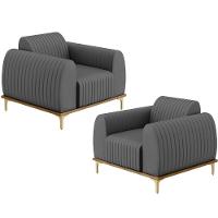 Kit 02 Poltronas E Pés D'Ouro Molino D02 Veludo Cinza C-317 - 1