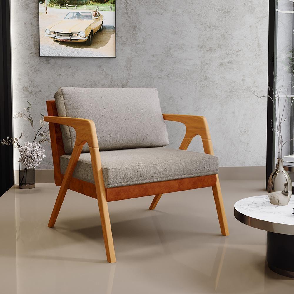 Poltrona Para Sala Estar Pietra Camel Linho Bege - 7