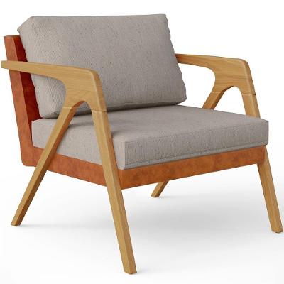 Poltrona Para Sala De Estar Pietra L02 Couríssimo Camel Linho Bege Lyam Decor