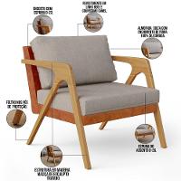 Poltrona Para Sala Estar Pietra Camel Linho Bege - 5