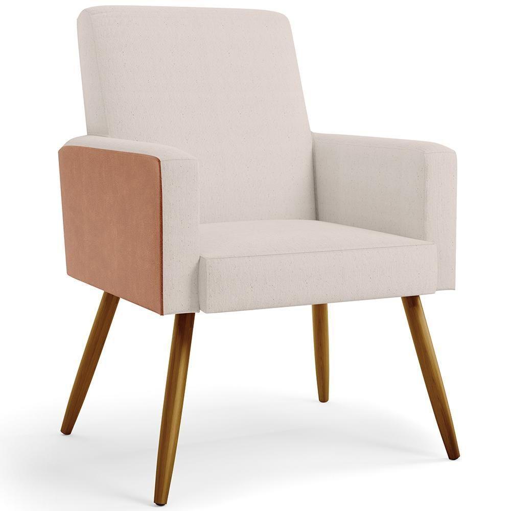 Kit 02 Poltronas Pés Palito Linho Cru Couríssimo Camel - 7