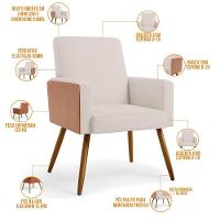 Kit 02 Poltronas Pés Palito Linho Cru Couríssimo Camel - 6