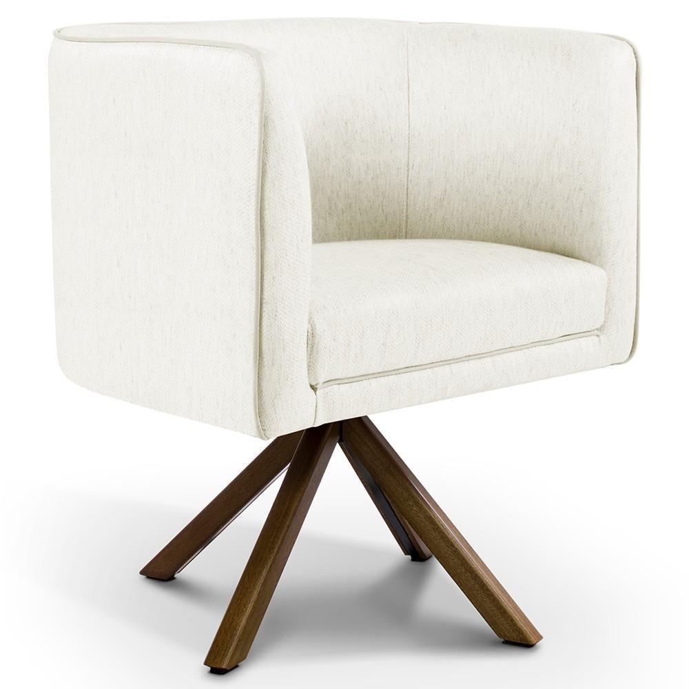 Kit 02 Poltronas Base Giratória De Madeira Veludo Bege C-309 - 5