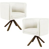 Kit 02 Poltronas Base Giratória De Madeira Veludo Bege C-309 - 1