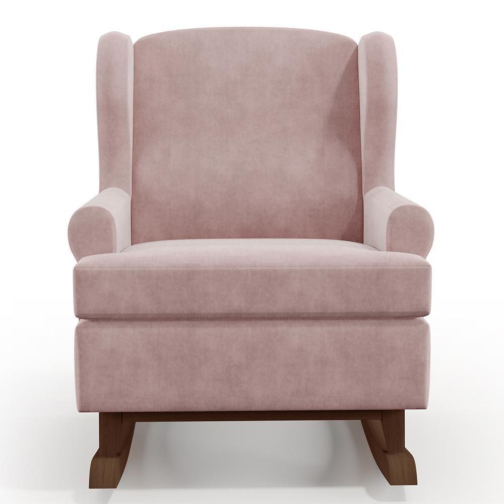 Kit 02 Poltronas Malu Base De Madeira P02 Suede Rosê - 4