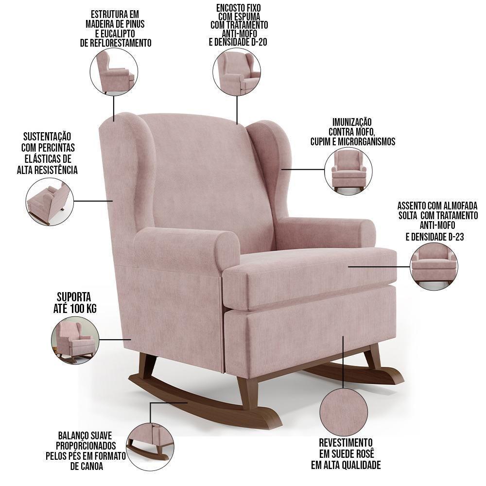 Kit 02 Poltronas Malu Base De Madeira P02 Suede Rosê - 6