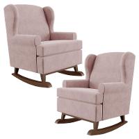 Kit 02 Poltronas Malu Base De Madeira P02 Suede Rosê - 1